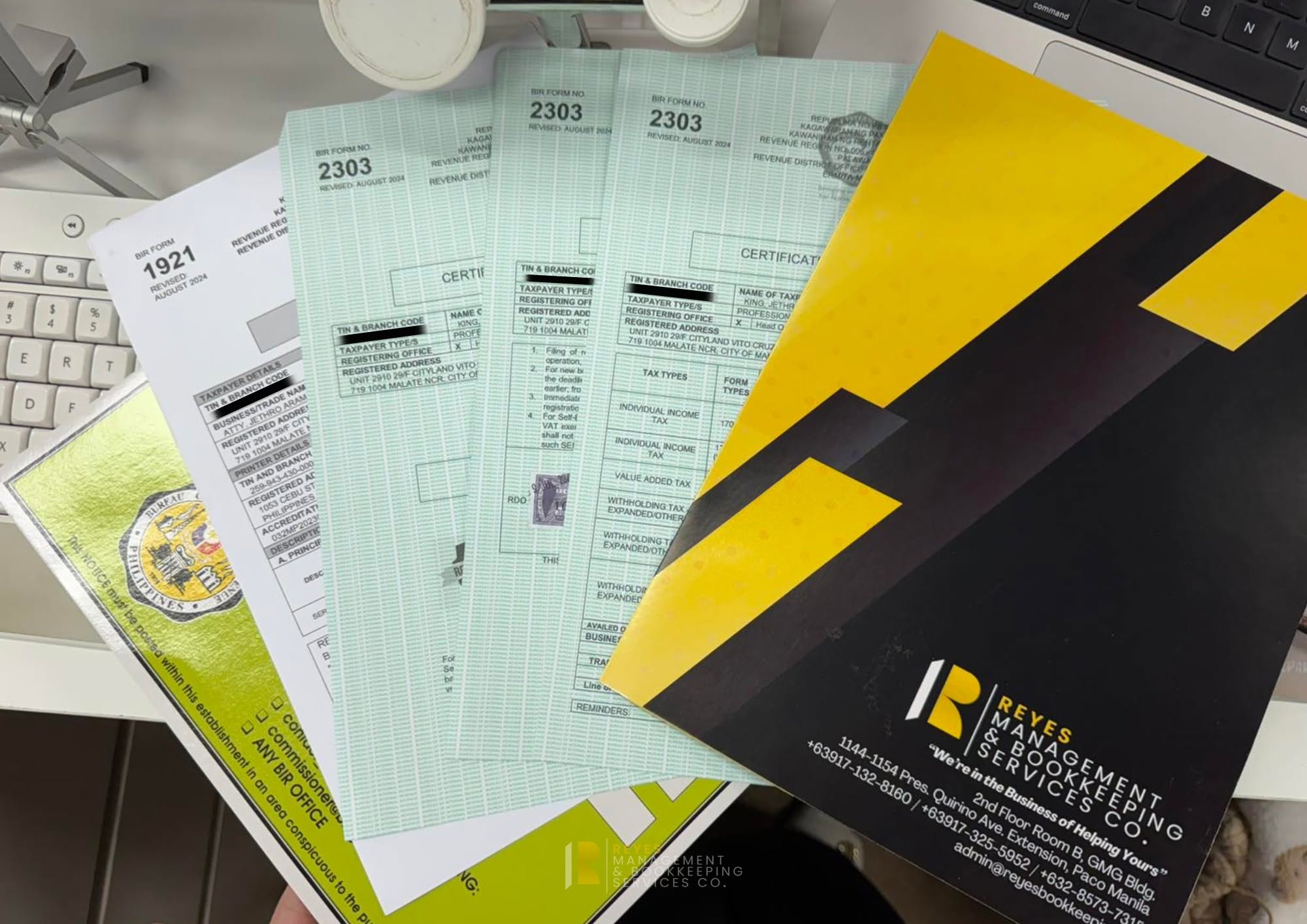 Reyes Management & Bookkeeping Services documents and BIR compliance forms